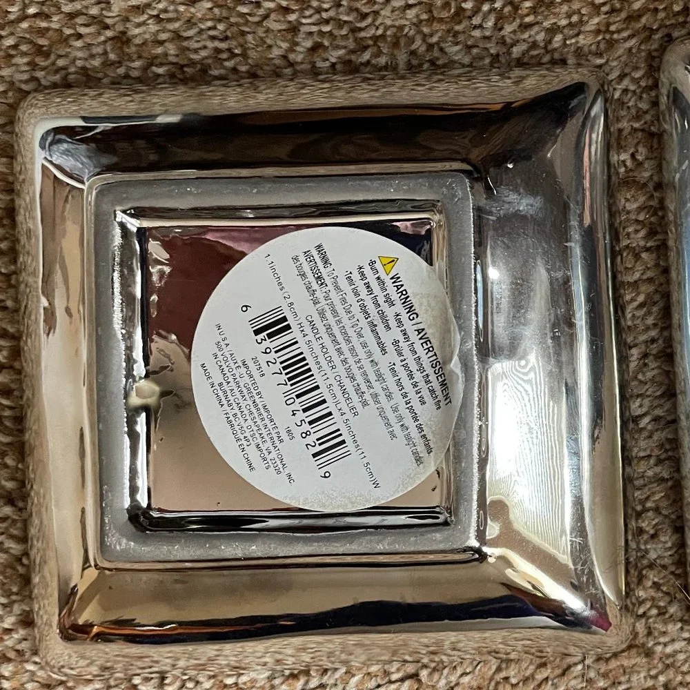 2 Square Silver dimpled candle holder
